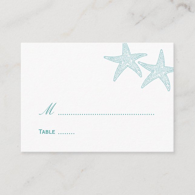 Tarjeta de plaza de Boda Starfish - Turquesa (Anverso)