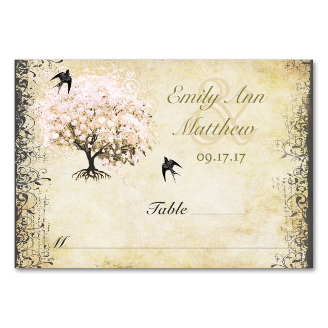 Tarjeta de plaza de pájaro de hoja rosa de árbol r (Anverso)