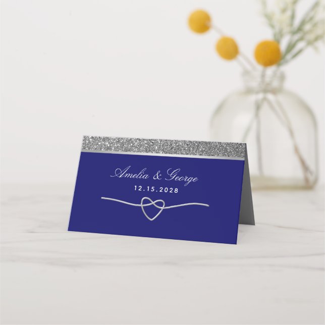 Tarjeta de plaza del Boda azul real (Reverso)
