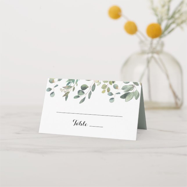Tarjeta de plaza del Boda delgado del follaje Euca (Anverso)