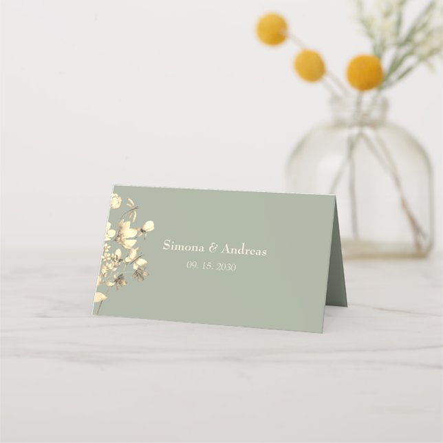Tarjeta de plaza del Boda Sage Green Wildflower (Reverso)