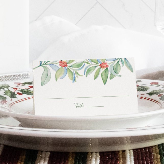 Tarjeta de plaza del boda, Tarjeta de Escort, Navi (Christmas place cards botanical greenery with red berries watercolor holiday scenery)