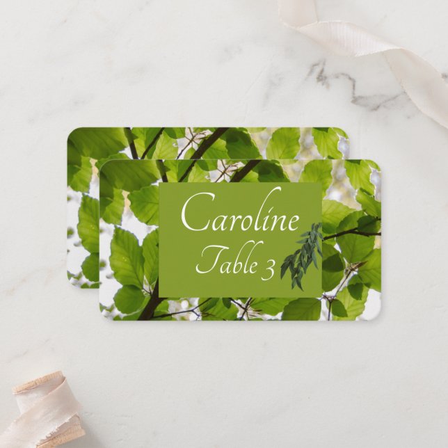 Tarjeta de plaza estándar de hojas verdes Boda (Anverso/Reverso In Situ)