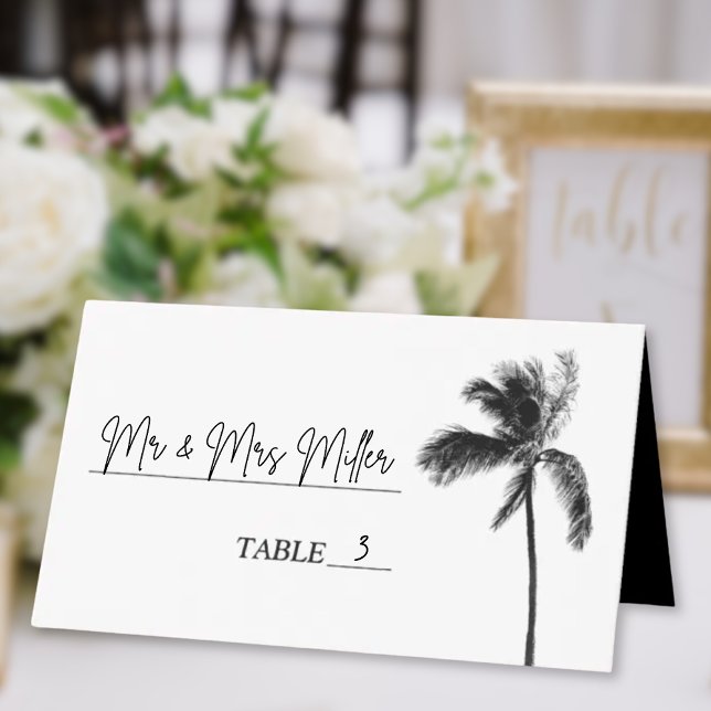 Tarjeta de plaza Mitzvah Bat de árbol de palma bla (Black and White Palm Tree Bat Mitzvah Place Card
)