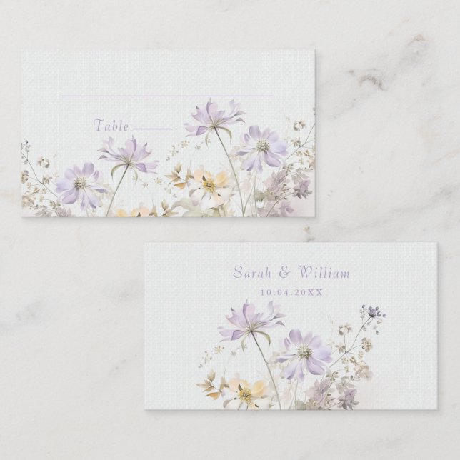 Tarjeta de plaza para Boda floral lilac romántico (Anverso / Reverso)