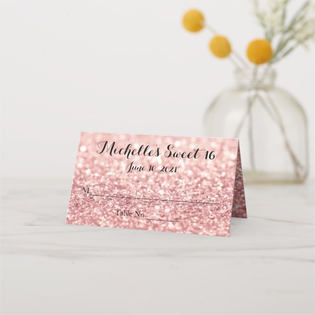 Tarjeta de plaza personalizada Rosa Gold Purpurina (Anverso)