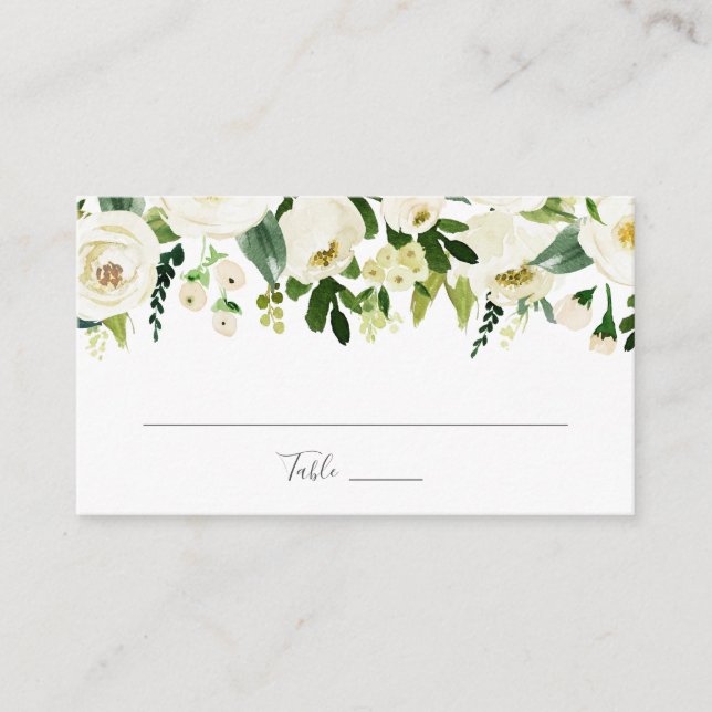 Tarjeta de plaza plana con Boda verde y flor blanc (Anverso)