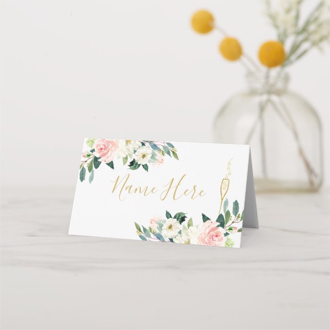 Tarjeta de plaza plegada de vidrio floral de champ (Anverso)