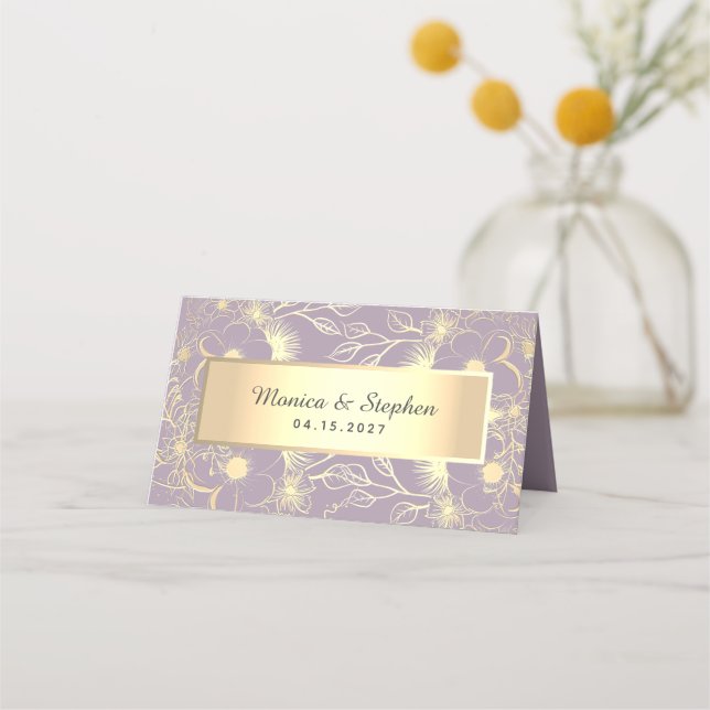 Tarjeta de plaza Purple and Gold Boda (Reverso)