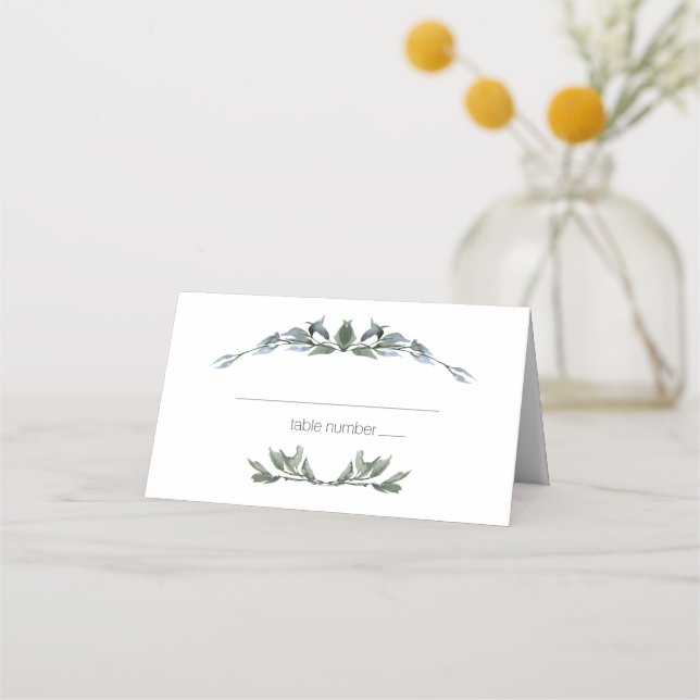 Tarjeta de plaza Sage Silver Green Floral Boda (Anverso)