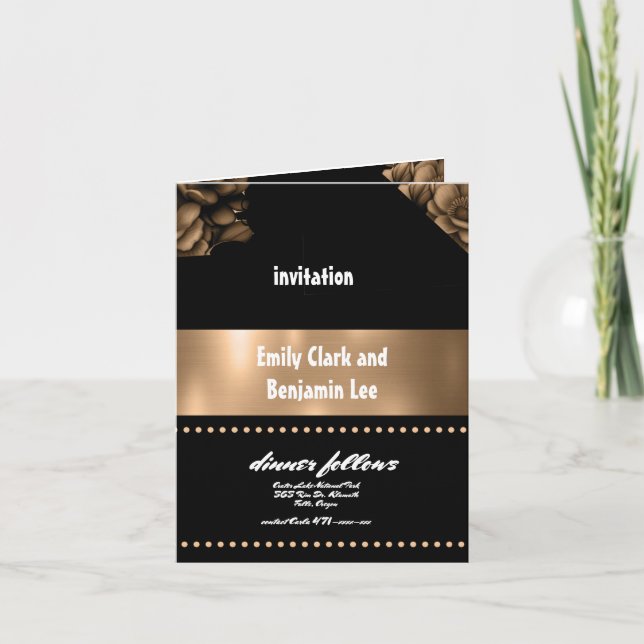 tarjeta de plegado de oro de invitación a boda (Anverso)