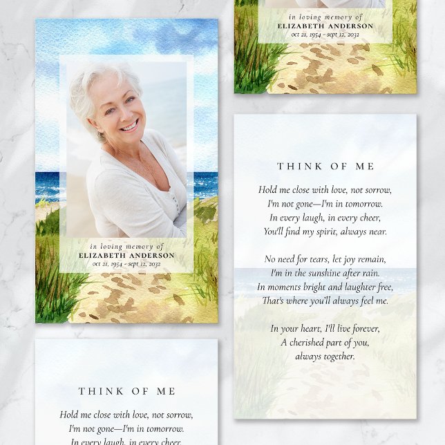 Tarjeta de plegado funeral de Watercolor Beach Pho (Subido por el creador)