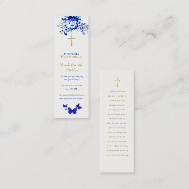 Tarjeta de plegaria azul personalizada de la prime (Anverso / Reverso)