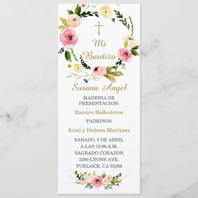 Tarjeta de plegaria bautista personalizada en espa (Anverso)