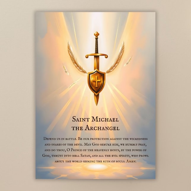 Tarjeta de plegaria católica San Miguel Arcángel (Saint Michael the Archangel Prayer Card Catholic Protection Prayer Design)