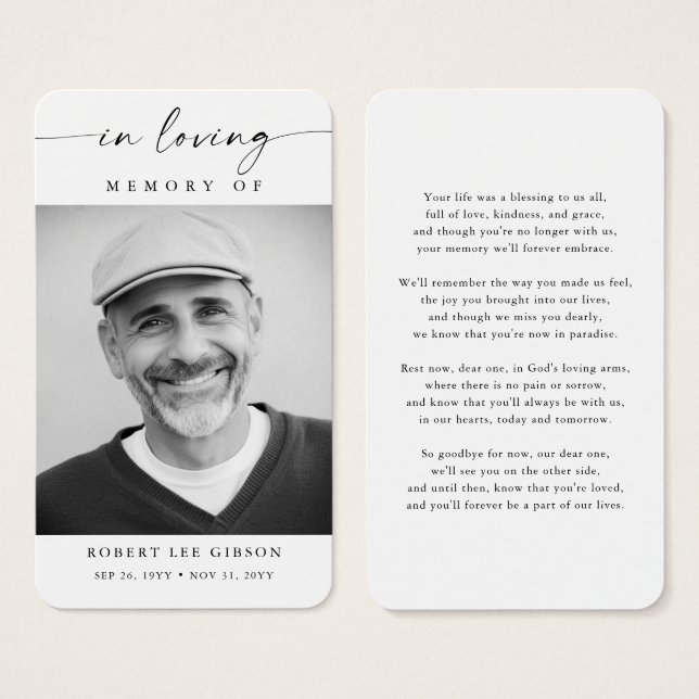 Tarjeta de plegaria conmemorativa de la simpatía p (Anverso y reverso)