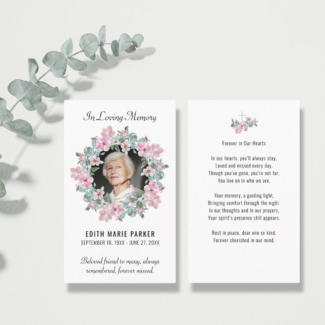 Tarjeta de plegaria conmemorativa floral en memori (All text can be edited.
)