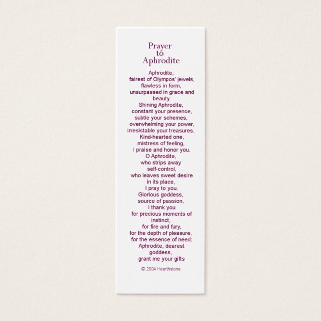 Tarjeta de plegaria de afrodita (Frente)