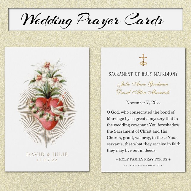 Tarjeta de plegaria de Bodas católicos Corazón de  (Traditional Immaculate Heart of Mary Wedding Prayer Cards)