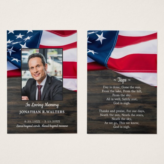 Tarjeta de plegaria de funerales militares veteran (Anverso y reverso)