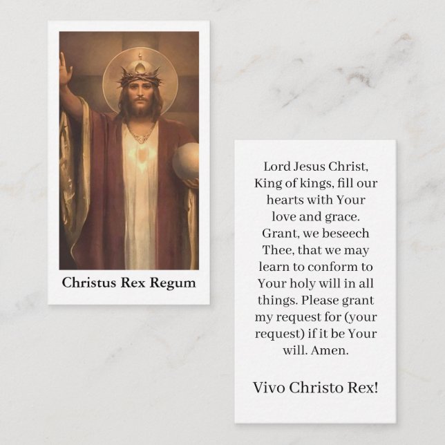 Tarjeta de plegaria del Rey Cristo (Anverso / Reverso)