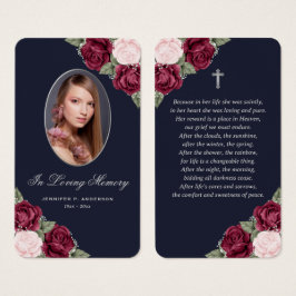 Tarjeta de plegaria funeraria azul rosa rosa rojo 