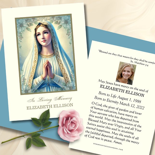Tarjeta de plegaria funeraria católica Mary Floral (Subido por el creador)