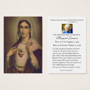 Tarjeta de plegaria funeraria católica Virgin Mary