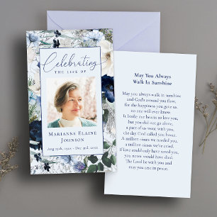 Tarjeta de plegaria funeraria conmemorativa floral