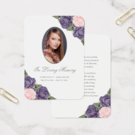 Tarjeta de plegaria funeraria conmemorativa púrpur
