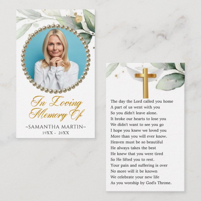 Tarjeta de plegaria funeraria de foto botánica (Anverso / Reverso)