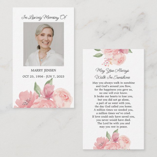 Tarjeta de plegaria funeraria de fotografía de mem (Anverso / Reverso)
