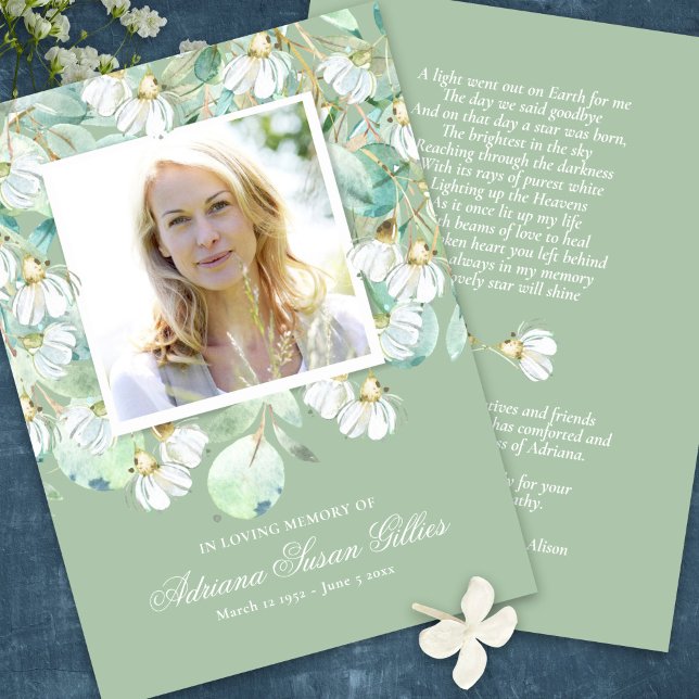 Tarjeta de plegaria funeraria de la simpatía Eucal (Eucalyptus photo funeral prayer card)