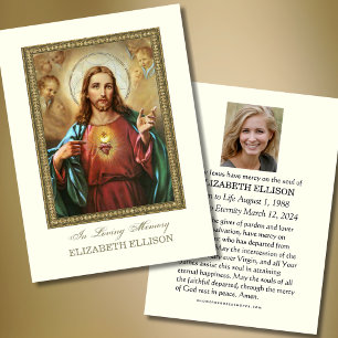 Tarjeta de plegaria funeraria del Corazón Sagrado 