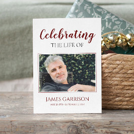 Tarjeta de plegaria funeraria elegante y roja con