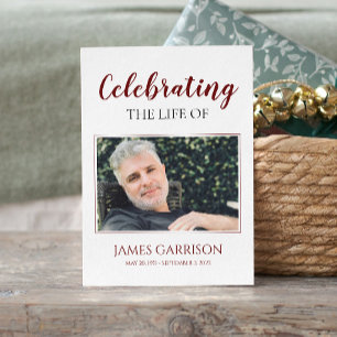 Tarjeta de plegaria funeraria elegante y roja con 