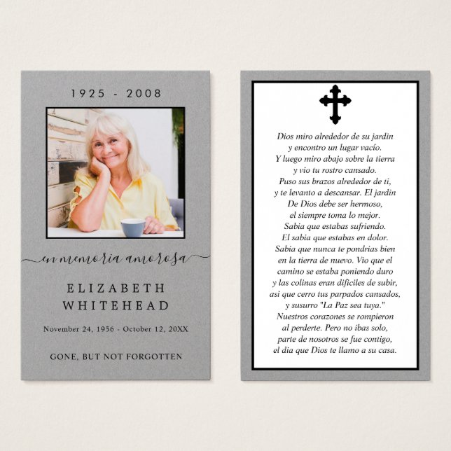 Tarjeta de plegaria funeraria española de simpatía (Anverso y reverso)