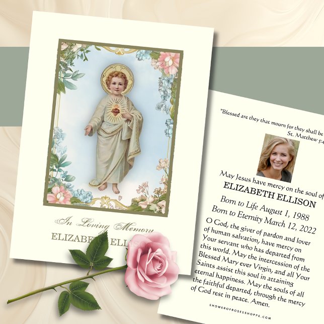 Tarjeta de plegaria funeraria floral de Jesús Sagr (Subido por el creador)