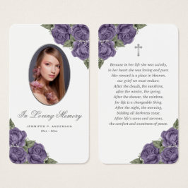 Tarjeta de plegaria funeraria floral Purple Silver