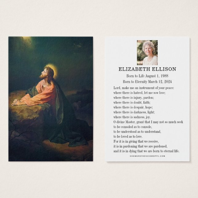 Tarjeta de plegaria funeraria Jesús Garden of Geth (Anverso y reverso)