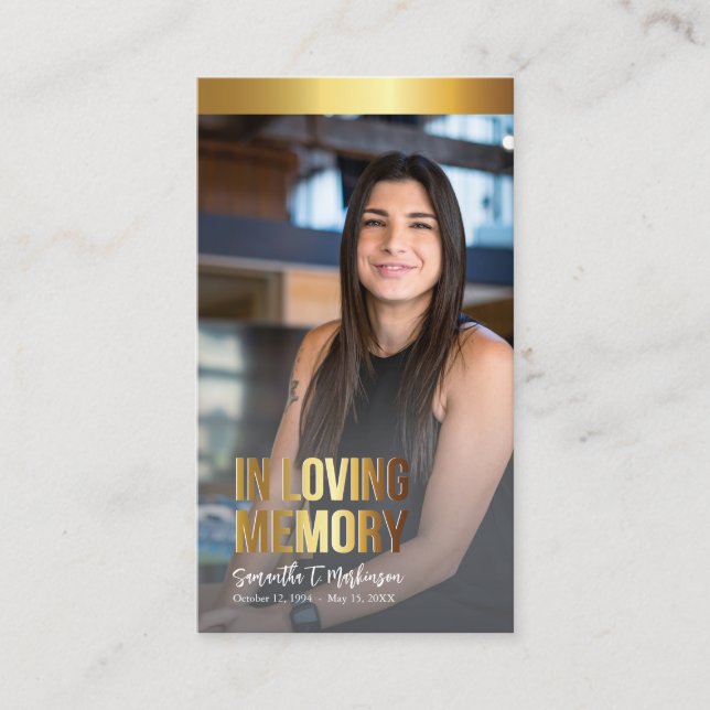 Tarjeta de plegaria funeraria moderna de oro y fot (Anverso)