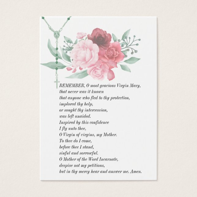 Tarjeta de plegaria funeraria Virgin Mary Memorare (Frente)