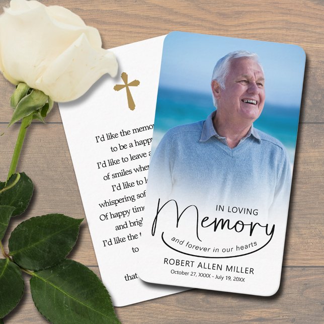 Tarjeta de plegaria para marcadores de fotos de me (In Loving Memory photo bookmark prayer card with a cross and poem on the back)