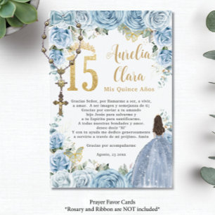 Tarjeta de plegaria Quinceañera Princesa Floral Az