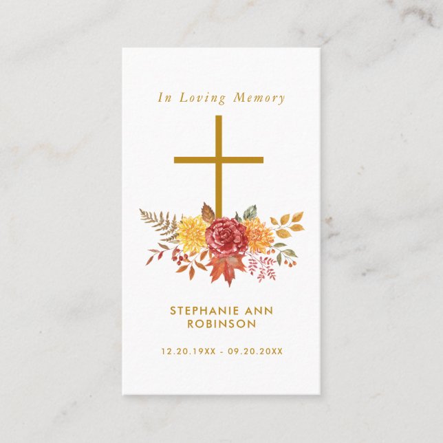 Tarjeta de plegaria simple cruzada floral para fun (Anverso)
