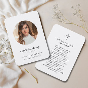 Tarjeta de plegaria simple para honores funerales 