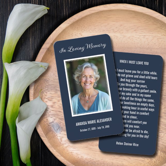 Tarjeta de plegaria simple para simpatía por fotog (Simple funeral photo memorial prayer cards with a poem or prayer on the back)