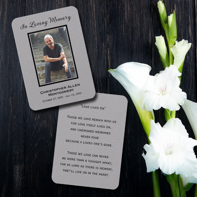Tarjeta de plegaria simple para simpatía por fotog (Simple funeral photo memorial keepsake bookmark prayer cards with a poem or prayer on the back)