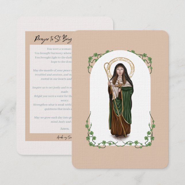Tarjeta de plegaria St. Brigid of Kildare (Anverso / Reverso)
