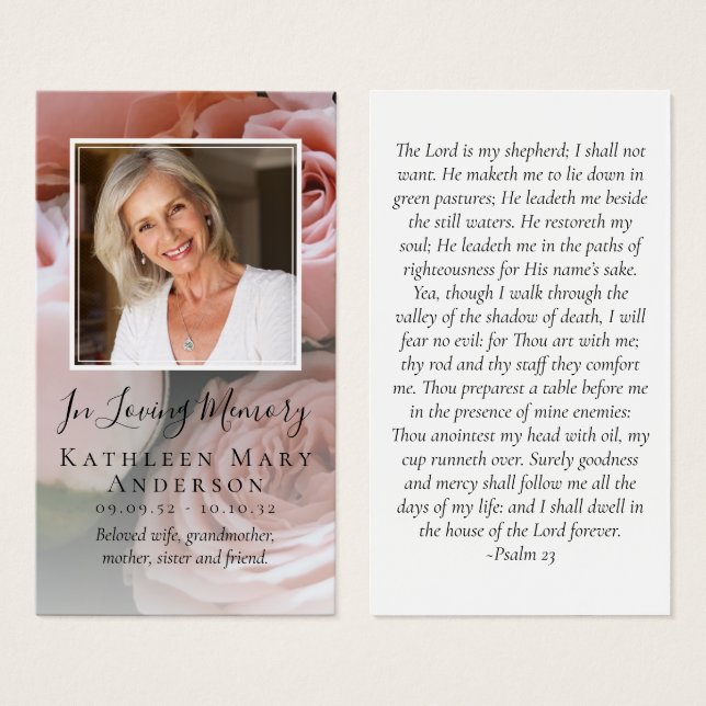 Tarjeta de plegarias conmemorativas de fotos de ro (Anverso y reverso)